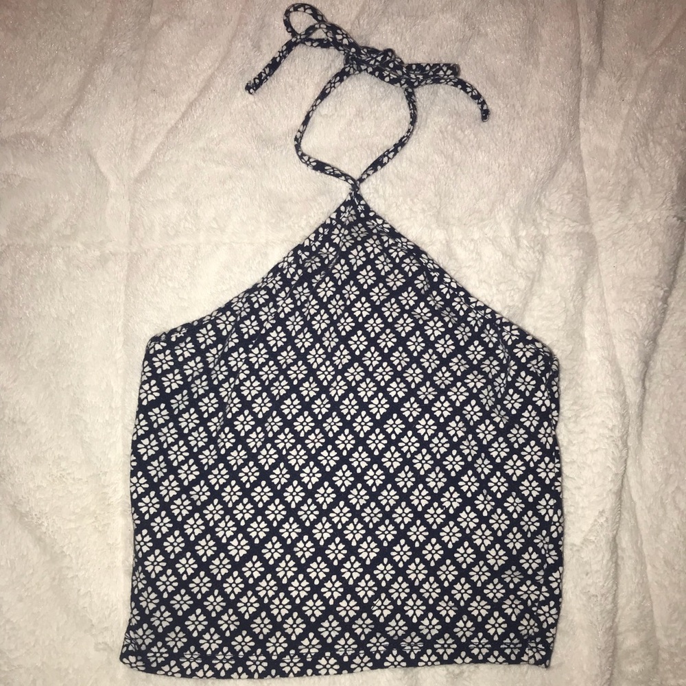Blue & White Halter Crop Top by Forever 21